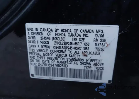 2007 Honda Ridgeline Rt z USA, uszkodzony, nr VIN 2HJYK16247H525110